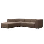 Ecksofa ALON mit Ottomane Webstoff Belana: Taupe - Ottomane davorstehend links