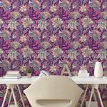 Papier peint Floral PVC - Lilas / Vert - Hauteur : 180 cm