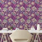 Papier peint Floral PVC - Lilas / Vert - Hauteur : 250 cm