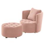 Fauteuil Timboan Velours côtelé Poppy: Rose - Avec repose-pieds