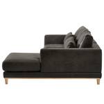 Ecksofa Aniaro Microfaser Goda: Anthrazit - Longchair davorstehend rechts - Buche