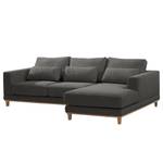 Ecksofa Aniaro Webstoff Maila: Anthrazit - Longchair davorstehend rechts - Buche