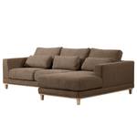 Ecksofa Aniaro Webstoff Maila: Braun - Longchair davorstehend rechts - Buche