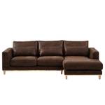 Ecksofa Aniaro Microfaser Goda: Bisonbraun - Longchair davorstehend rechts - Buche