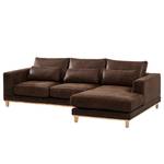 Ecksofa Aniaro Microfaser Goda: Bisonbraun - Longchair davorstehend rechts - Buche