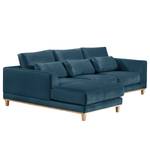 Ecksofa Aniaro Samt Onoli: Marineblau - Longchair davorstehend links - Buche