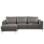 Ecksofa Aniaro Samt Onoli: Rauchgrau - Longchair davorstehend links - Aluminium