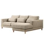 Ecksofa Aniaro Webstoff Maila: Beige - Longchair davorstehend rechts - Buche