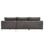 Ecksofa Aniaro Cordstoff Poppy: Grau - Longchair davorstehend rechts - Aluminium