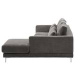 Ecksofa Aniaro Cordstoff Poppy: Grau - Longchair davorstehend rechts - Aluminium