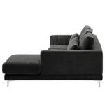 Ecksofa Aniaro Cordstoff Poppy: Anthrazit - Longchair davorstehend rechts - Aluminium