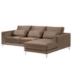 Ecksofa Aniaro Samt Onoli: Braun - Longchair davorstehend rechts - Aluminium