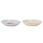 Assiettes Mimosa fleur - Lot de 2 Porcelaine - Jaune / Mauve