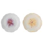 Assiettes Mimosa fleur - Lot de 2 Porcelaine - Jaune / Mauve