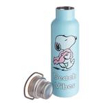 Isolierflasche PEANUTS Edelstahl / Bambus - Pastellblau