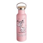 Isolierflasche PEANUTS Edelstahl / Bambus - Pastellrosa