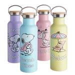 Isolierflasche PEANUTS Edelstahl / Bambus - Pastellrosa