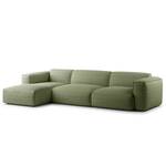 Hoekbank HUDSON 3-zits met chaise longue Bouclé Stof Bony: Mosgroen - Breedte: 317 cm - Longchair vooraanzicht links