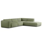 Ecksofa HUDSON 3-Sitzer mit Recamiere Bouclé Stoff Bony: Moosgrün - Longchair davorstehend rechts