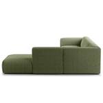 Ecksofa HUDSON 3-Sitzer mit Recamiere Bouclé Stoff Bony: Moosgrün - Longchair davorstehend rechts