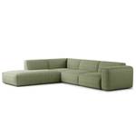 Ecksofa HUDSON 3-Sitzer mit Recamiere Bouclé Stoff Bony: Moosgrün - Longchair davorstehend links