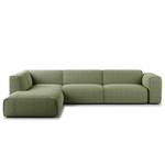 Ecksofa HUDSON 3-Sitzer mit Recamiere Bouclé Stoff Bony: Moosgrün - Longchair davorstehend links