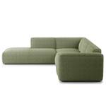 Ecksofa HUDSON 3-Sitzer mit Recamiere Bouclé Stoff Bony: Moosgrün - Longchair davorstehend links