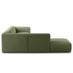 Ecksofa HUDSON 3-Sitzer mit Recamiere Bouclé Stoff Bony: Moosgrün - Longchair davorstehend links