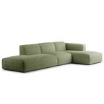 Ecksofa HUDSON mit Chaiselongue Bouclé Stoff Bony: Moosgrün - Longchair davorstehend rechts