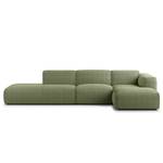 Ecksofa HUDSON mit Chaiselongue Bouclé Stoff Bony: Moosgrün - Longchair davorstehend rechts