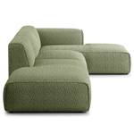 Divano angolare con chaise longue HUDSON Tessuto Bouclé Bony: verde muschio - Longchair preimpostata a destra