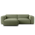 Ecksofa HUDSON 1,5-Sitzer mit Longchair Bouclé Stoff Bony: Moosgrün - Longchair davorstehend links