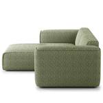 Ecksofa HUDSON 1,5-Sitzer mit Longchair Bouclé Stoff Bony: Moosgrün - Longchair davorstehend links