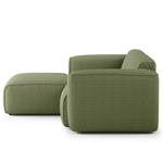 Hoekbank HUDSON met XL-chaise longue Bouclé Stof Bony: Mosgroen - Longchair vooraanzicht links