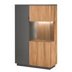 Credenza Lazori - 92 cm Rovere parzialmente massello - Rovere - Grigio - Anta in vetro a destra