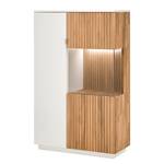 Highboard Lazori - 92 cm deels massief eikenhout - Bianco eikenhout - Wit - Glazendeur rechts