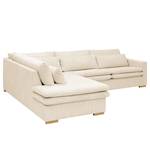 Ecksofa Dailman mit Ottomane Cordstoff Lola: Creme - Ottomane davorstehend links