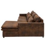 Hoekbank Dailman met chaise longue Microvezel Goda: Chocoladebruin - Longchair vooraanzicht rechts