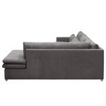 Ecksofa Dailman mit Ottomane Cordstoff Lola: Grau - Ottomane davorstehend rechts