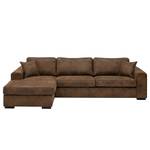 Hoekbank Madras met chaise longue Microvezel Goda: Chocoladebruin - Longchair vooraanzicht links