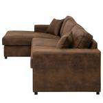 Hoekbank Madras met chaise longue Microvezel Goda: Chocoladebruin - Longchair vooraanzicht links