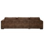 Hoekbank Madras met chaise longue Microvezel Goda: Chocoladebruin - Longchair vooraanzicht links