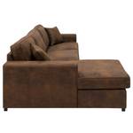 Hoekbank Madras met chaise longue Microvezel Goda: Chocoladebruin - Longchair vooraanzicht links