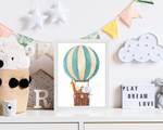 Quadro Striped Balloon With Animals Faggio massello / Vetro acrilico - Bianco - 33 x 43 cm