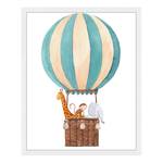 Quadro Striped Balloon With Animals Faggio massello / Vetro acrilico - Bianco - 43 x 53 cm