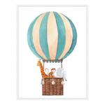 Quadro Striped Balloon With Animals Faggio massello / Vetro acrilico - Bianco - 63 x 83 cm