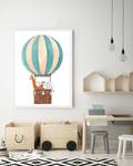 Afbeelding Striped Balloon With Animals massief beukenhout/acrylglas - wit - 63 x 83 cm