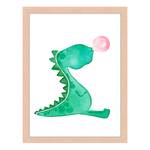 Afbeelding Dinosaur Blowing Bubble Gum massief beukenhout/acrylglas - naturel - 33 x 43 cm