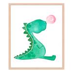 Quadro Dinosaur Blowing Bubble Gum Faggio massello / Vetro acrilico - Naturale - 53 x 63 cm