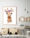 Quadro Watercolor Giraffe Faggio massello / Vetro acrilico - Naturale - 63 x 83 cm